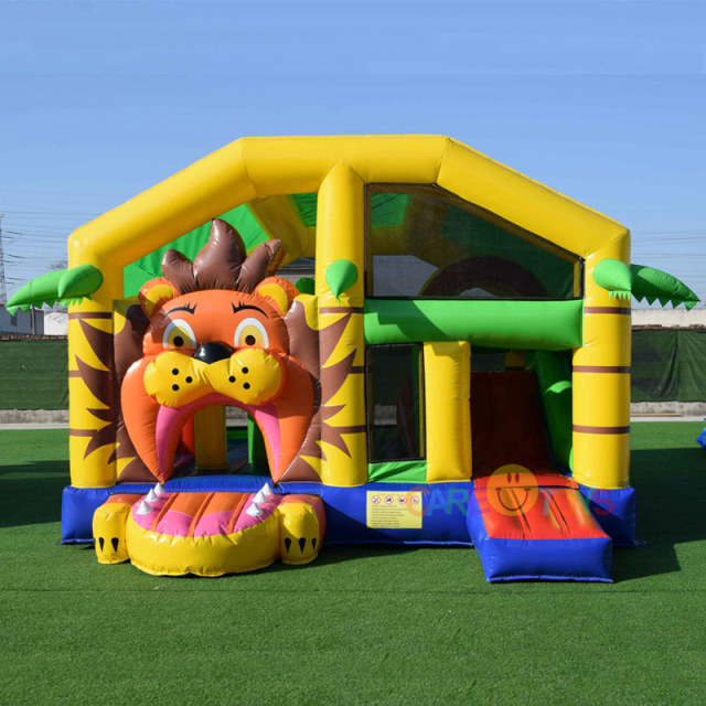 Lion Bouncy castle slide combo with roof