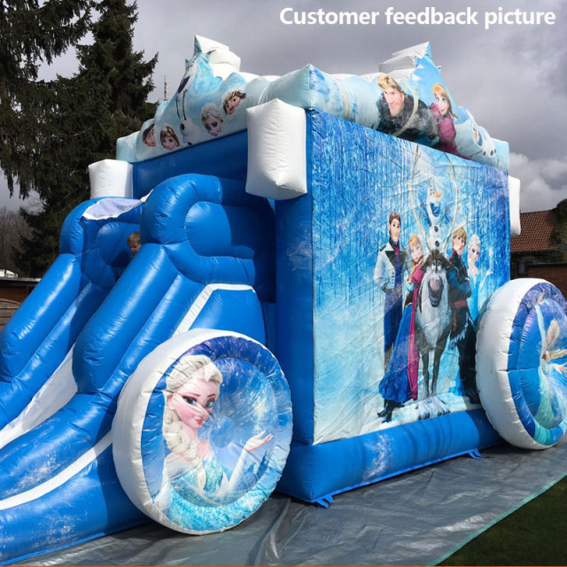 Blue Frozen Princess Carriage bounce house with slide