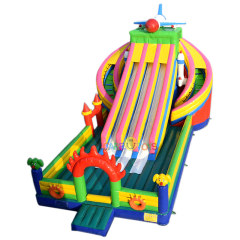 Giant rocket triple lane inflatable bounce slide