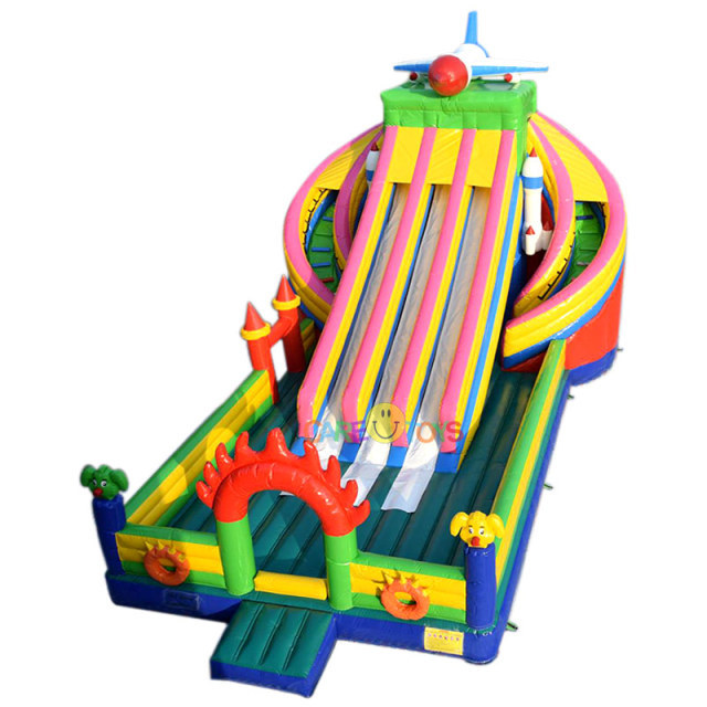 Giant rocket triple lane inflatable bounce slide