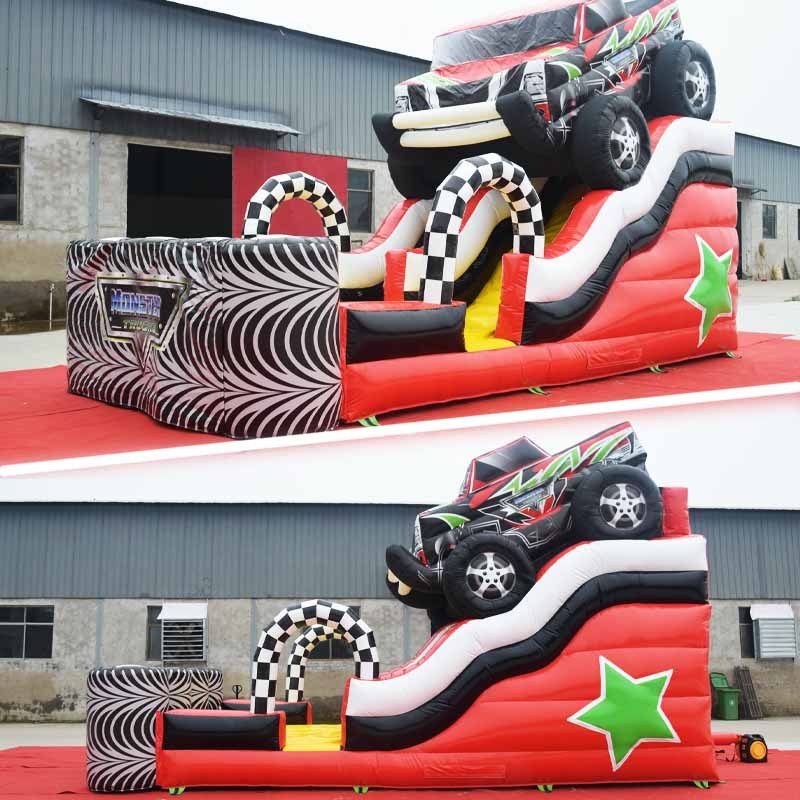 giant 3D monster truck race inflatable slide