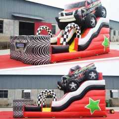 giant 3D monster truck race inflatable slide
