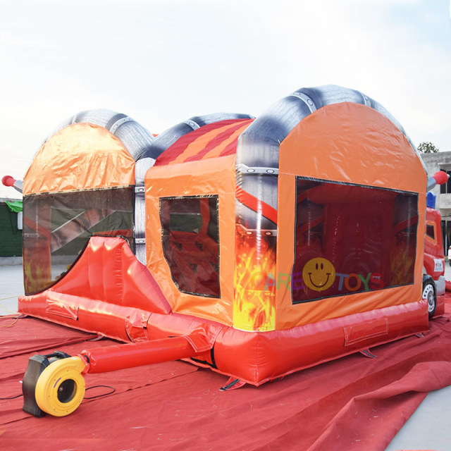 Fire Station Fire Engine bouncy castle with slide