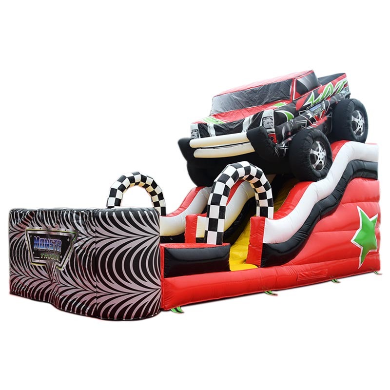 giant 3D monster truck race inflatable slide
