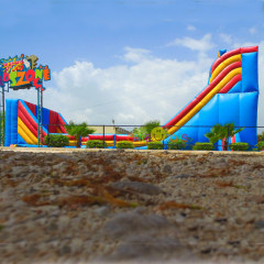 red/yellow/blue Inflatable zipline