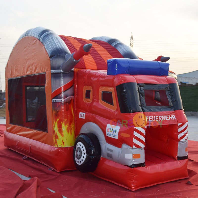 Fire Station Fire Engine bouncy castle with slide