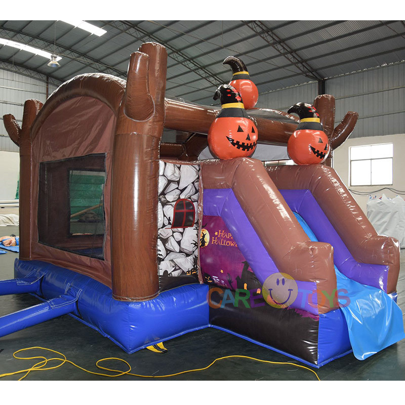 Halloween pumpkin ghost bounce house with slide