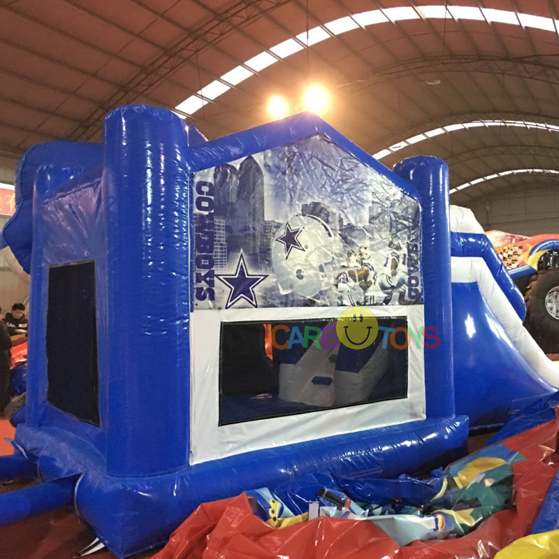 Football player inflatable bouncer slide combo