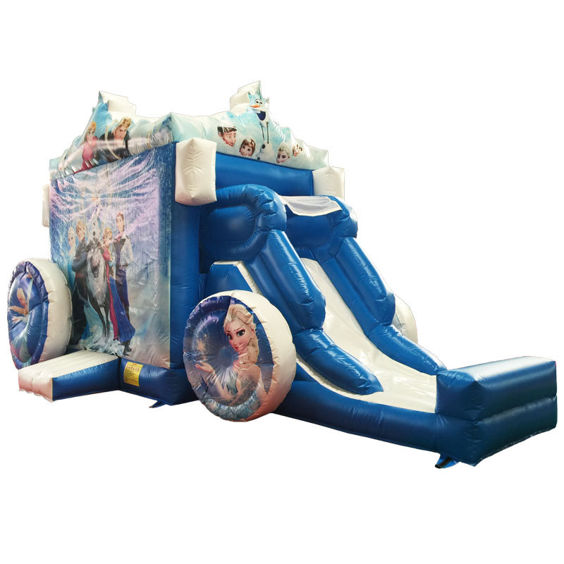 Blue Frozen Princess Carriage bounce house with slide
