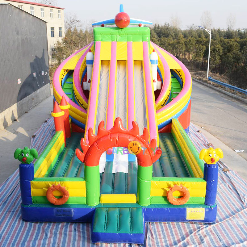 Giant rocket triple lane inflatable bounce slide