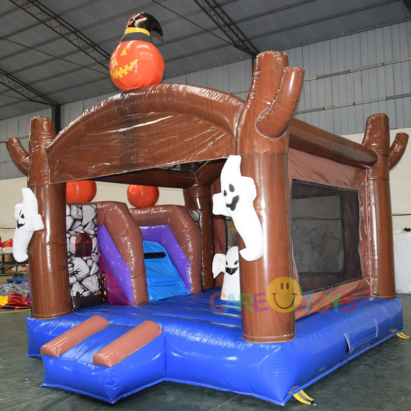 Halloween pumpkin ghost bounce house with slide