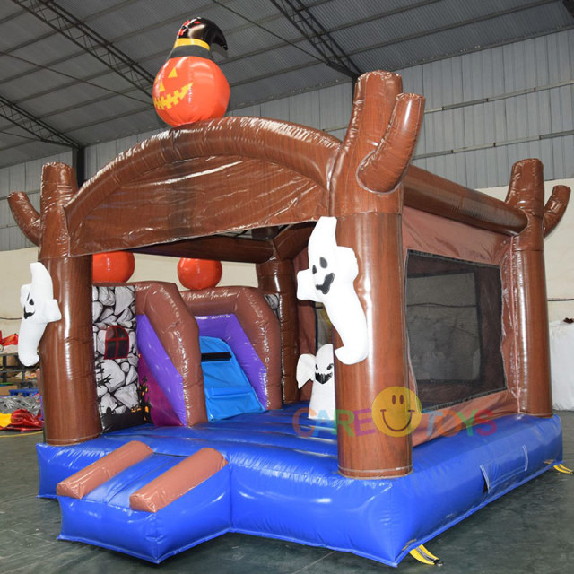 Halloween pumpkin ghost bounce house with slide