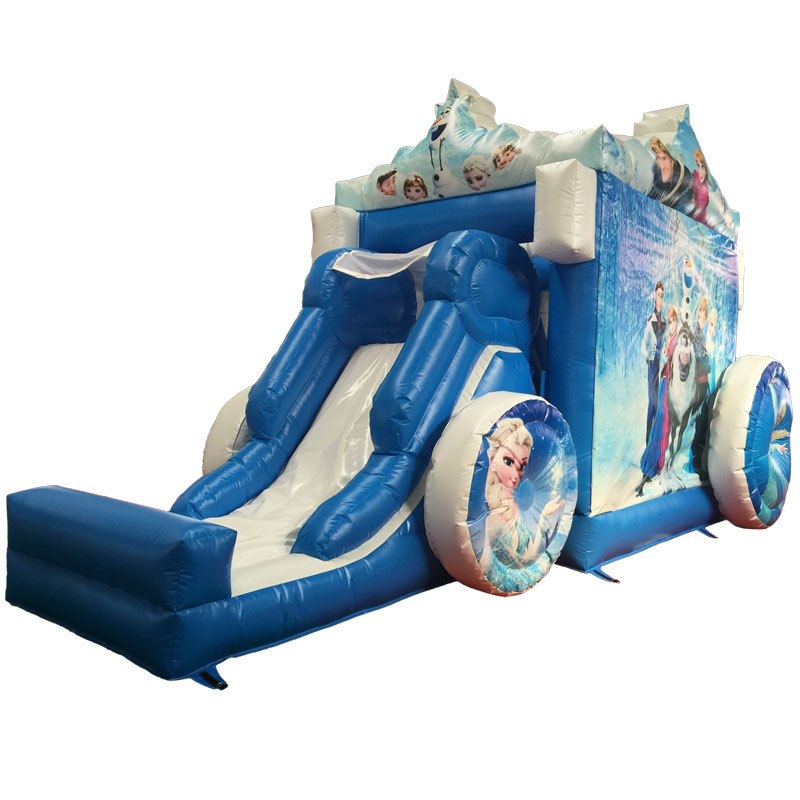 Blue Frozen Princess Carriage bounce house with slide