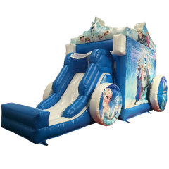 Blue Frozen Princess Carriage bounce house with slide