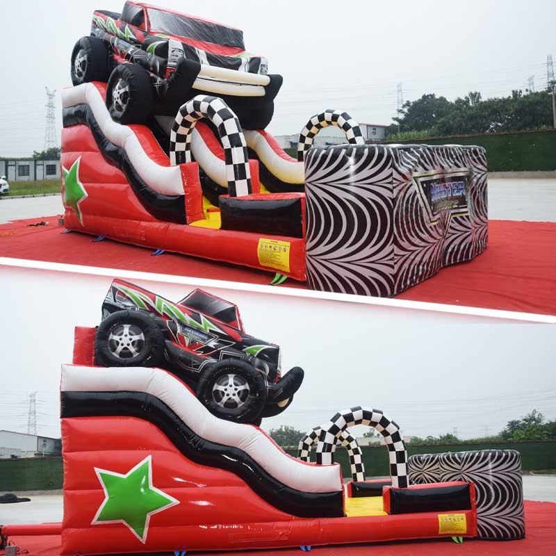 giant 3D monster truck race inflatable slide