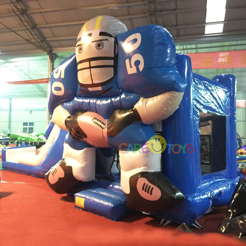 Football player inflatable bouncer slide combo