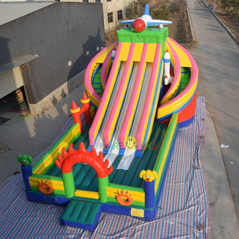 Giant rocket triple lane inflatable bounce slide