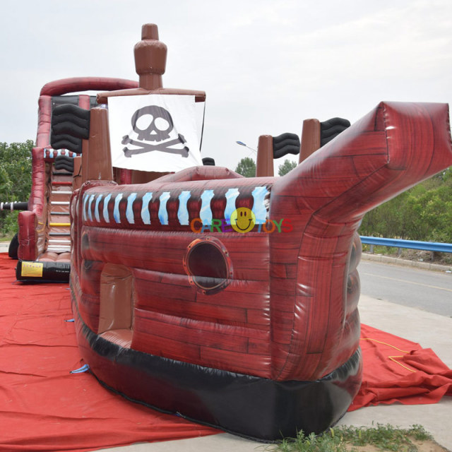 Giant inflatable pirate ship slide with obstacle