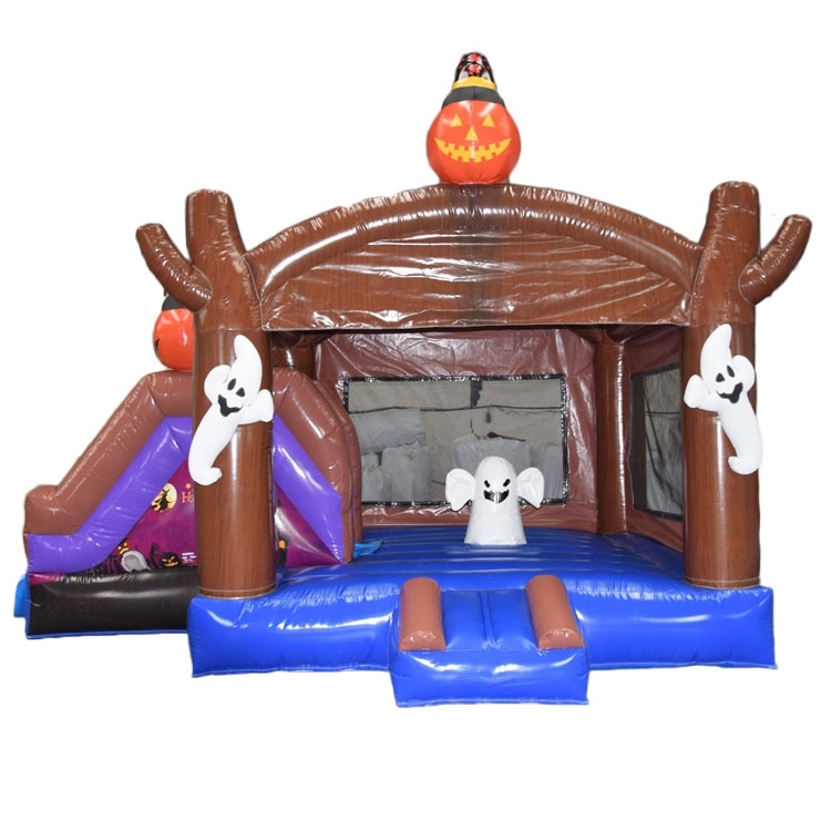Halloween pumpkin ghost bounce house with slide