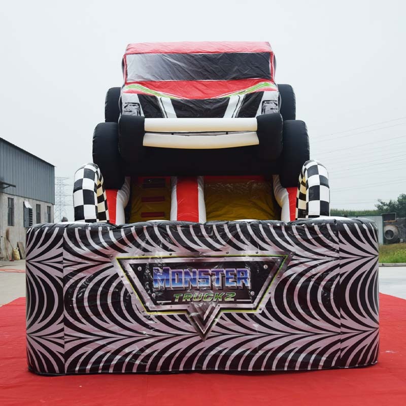 giant 3D monster truck race inflatable slide