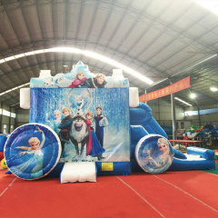 Blue Frozen Princess Carriage bounce house with slide