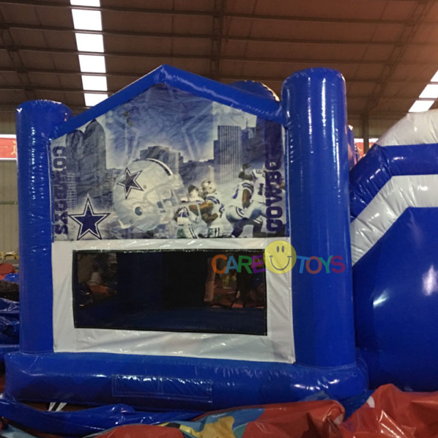Football player inflatable bouncer slide combo