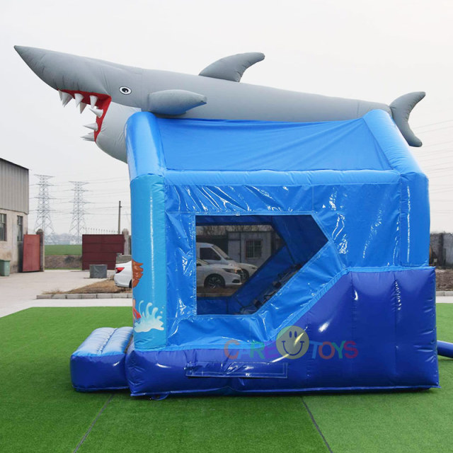 Giant 3D SHark inflatable bounce house with slide