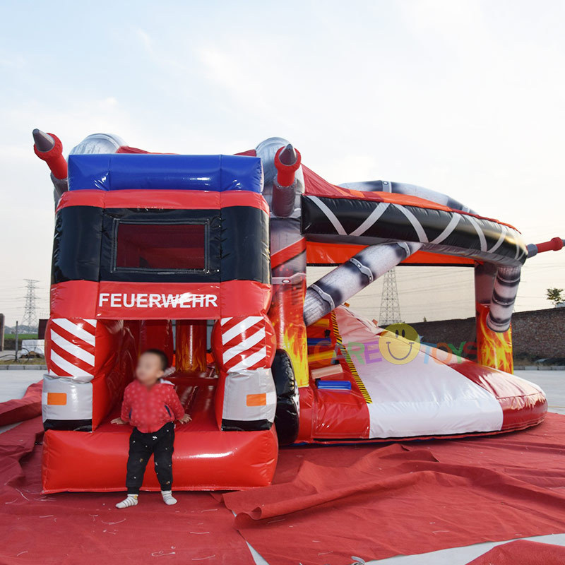 Fire Station Fire Engine bouncy castle with slide
