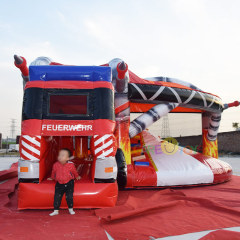Fire Station Fire Engine bouncy castle with slide