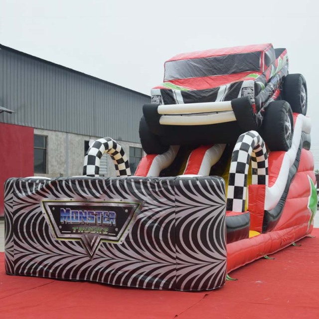 giant 3D monster truck race inflatable slide