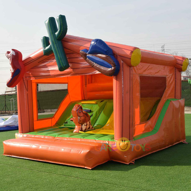 Western Cabin bounce house with slide