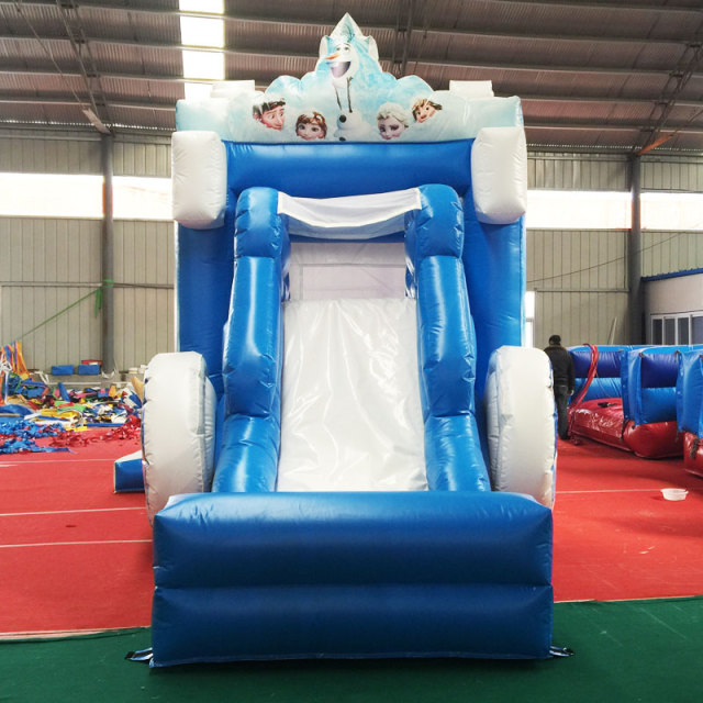 Blue Frozen Princess Carriage bounce house with slide