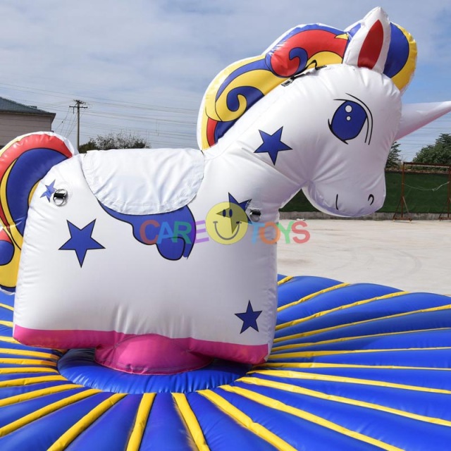 Inflatable pull riding unicorn