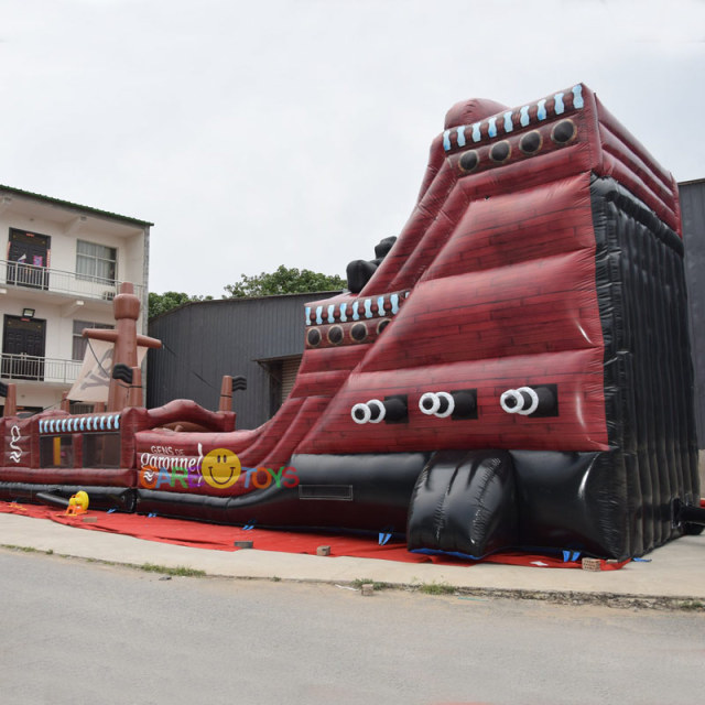 Giant inflatable pirate ship slide with obstacle