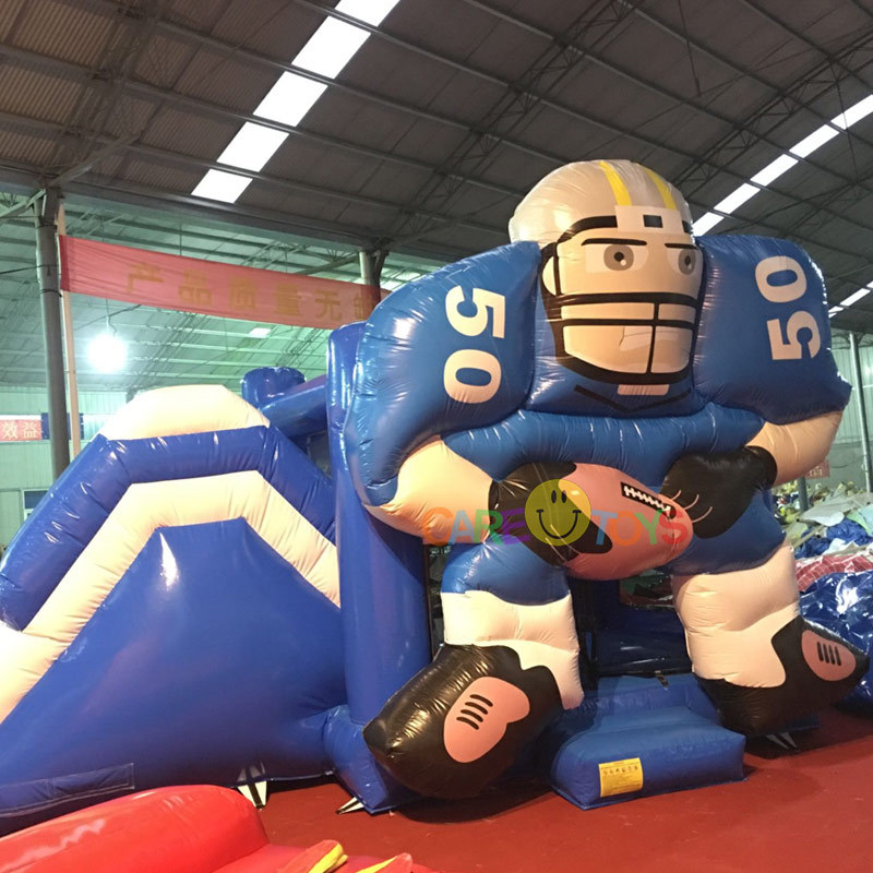Football player inflatable bouncer slide combo