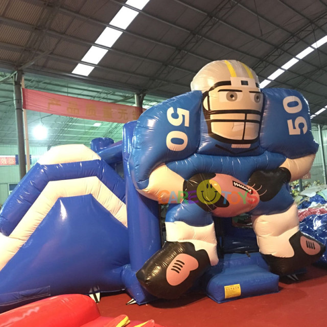 Football player inflatable bouncer slide combo