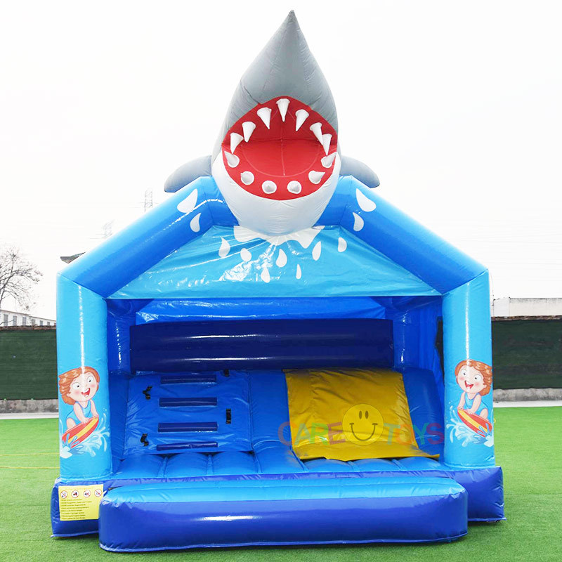 Giant 3D SHark inflatable bounce house with slide