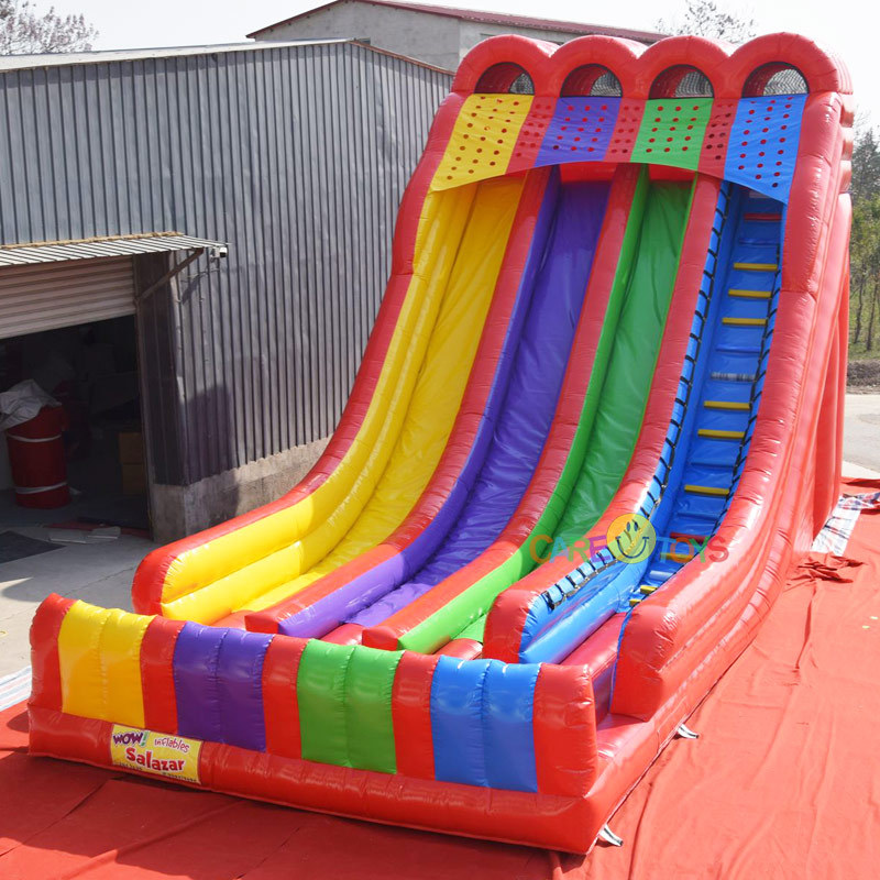 Triple lane rainbow inflatable slide