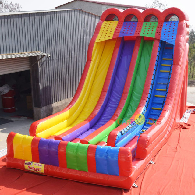 Triple lane rainbow inflatable slide
