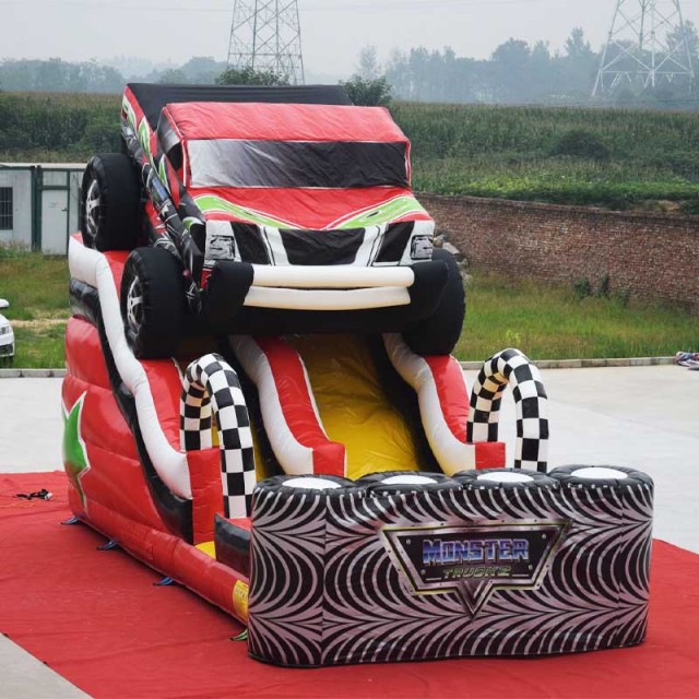 giant 3D monster truck race inflatable slide