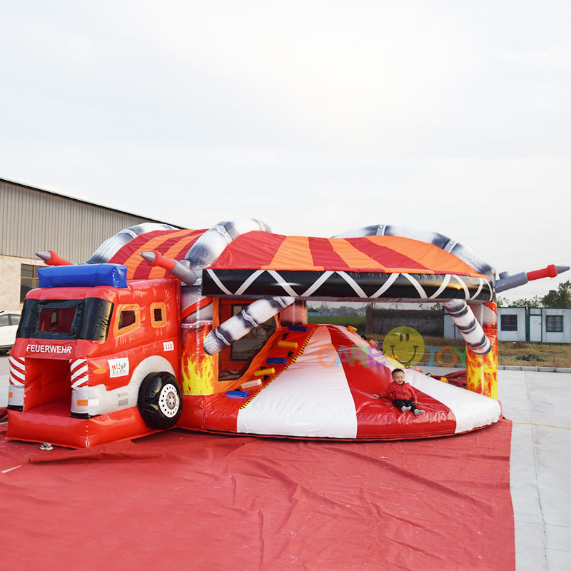 Fire Station Fire Engine bouncy castle with slide