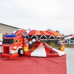 Fire Station Fire Engine bouncy castle with slide