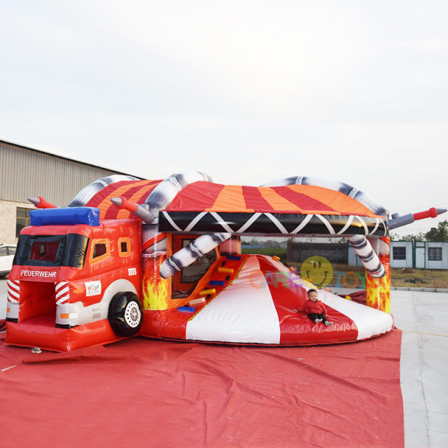 Fire Station Fire Engine bouncy castle with slide