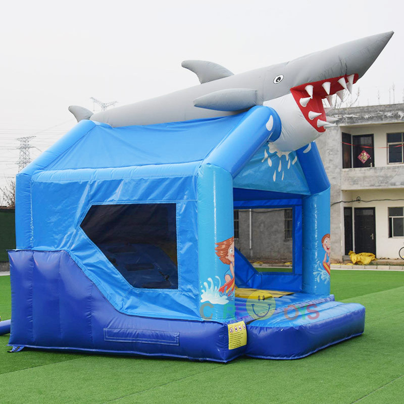 Giant 3D SHark inflatable bounce house with slide