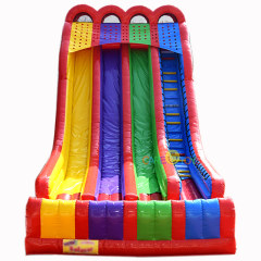 Triple lane rainbow inflatable slide
