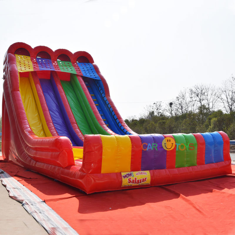 Triple lane rainbow inflatable slide