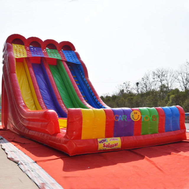 Triple lane rainbow inflatable slide