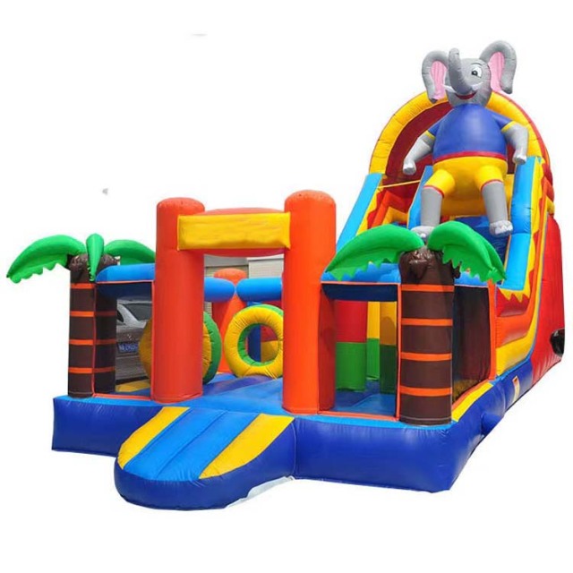 3D inflatable elephant animal bouncy castle slide