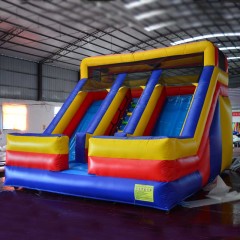 kids mini backyard dual lane inflatable slide classic red yellow blue blow up slide