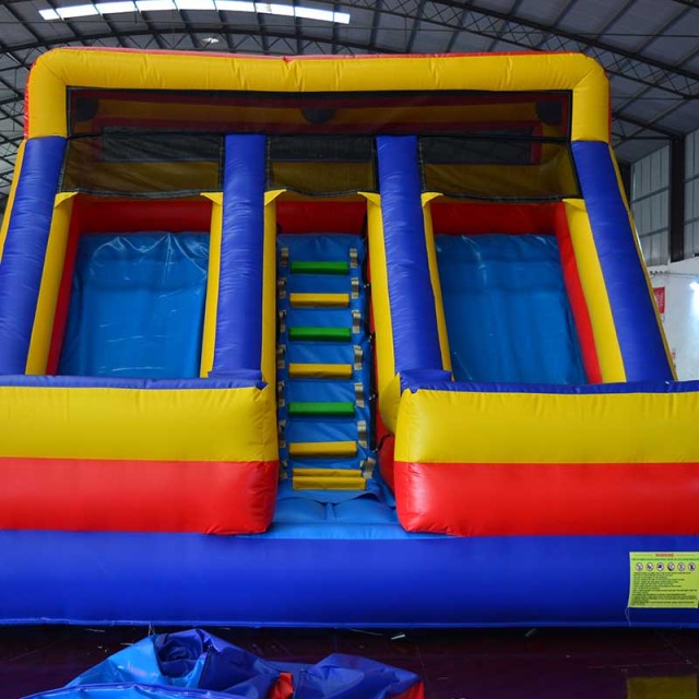 kids mini backyard dual lane inflatable slide classic red yellow blue blow up slide